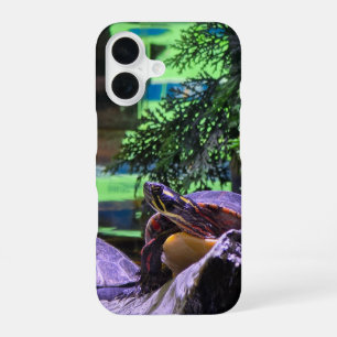 a colorful turtle surrounded by lush green trees iPhone 16 case