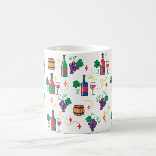 A colorful wine-themed pattern coffee mug