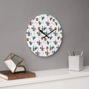 A colorful wine-themed pattern large clock