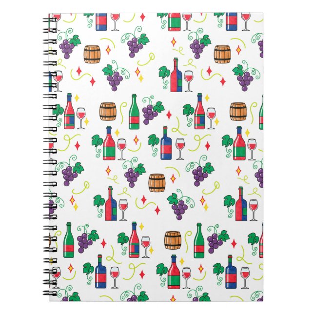 A colorful wine-themed pattern notebook (Front)