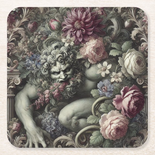 🎭 A Colossal Comedy – Gothic Victorian Square Paper Coaster (Front)