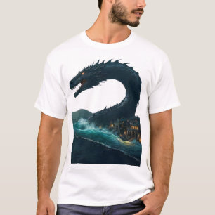 A colossal sea serpent curling around sunken city T-Shirt