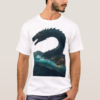 A colossal sea serpent curling around sunken city T-Shirt
