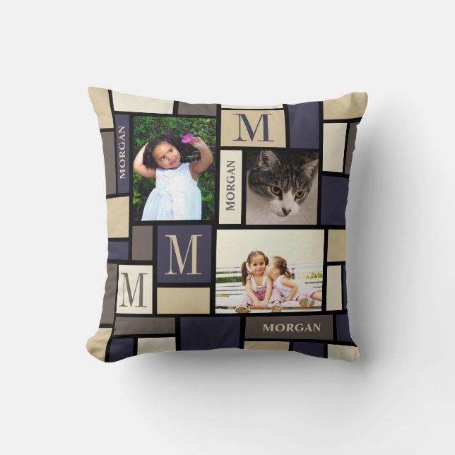 A Colour Block Coastal Calm Modern Chic 3 Photo Cushion (Front)