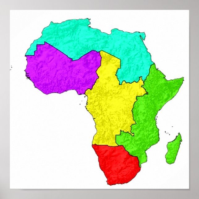A colour-coded map of Africa with its regions Poster (Front)