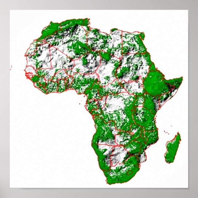 A colour-coded Shaded relief map of Africa  Poster (Front)