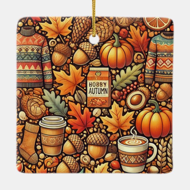 A colourful and pretty fall expression ceramic ornament (Back)