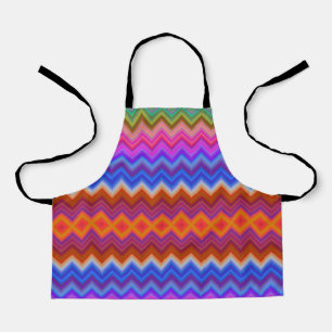 A colourful apron with a zigzag pattern in vibrant