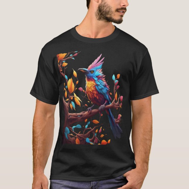 A colourful bird a tree branch. Vector art  T-Shirt (Front)