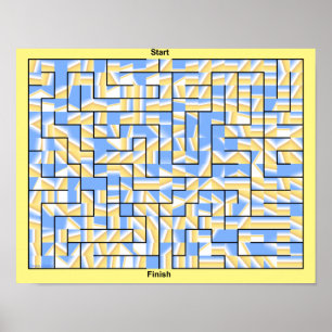 A colourful blue and yellow maze. poster