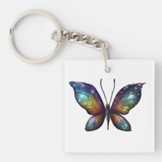 A colourful butterfly with galaxy-like wings is de key ring