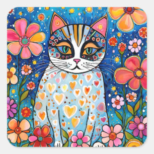A Colourful Cat Square Sticker