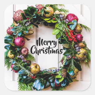 A Colourful Christmas Wreath Holiday Card Stickers
