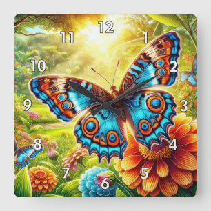 A Colourful Digital Painting of a Butterfly Square Wall Clock