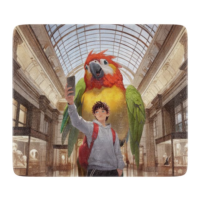 A Colourful Encounter – Giant Parrot at the Museum Cutting Board (Front)