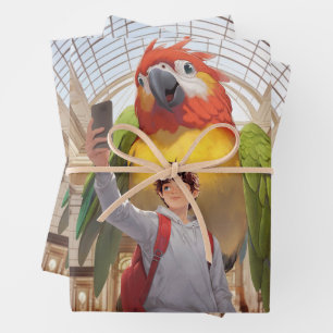 A Colourful Encounter – Giant Parrot at the Museum Wrapping Paper Sheet