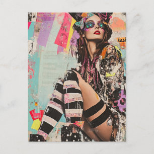 A Colourful Fashion lady Collage Postcard