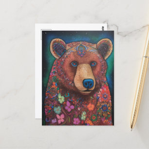 A Colourful Floral Bear Postcard
