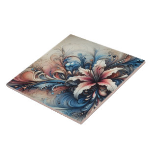 A Colourful Floral Design With Swirling Patterns Ceramic Tile