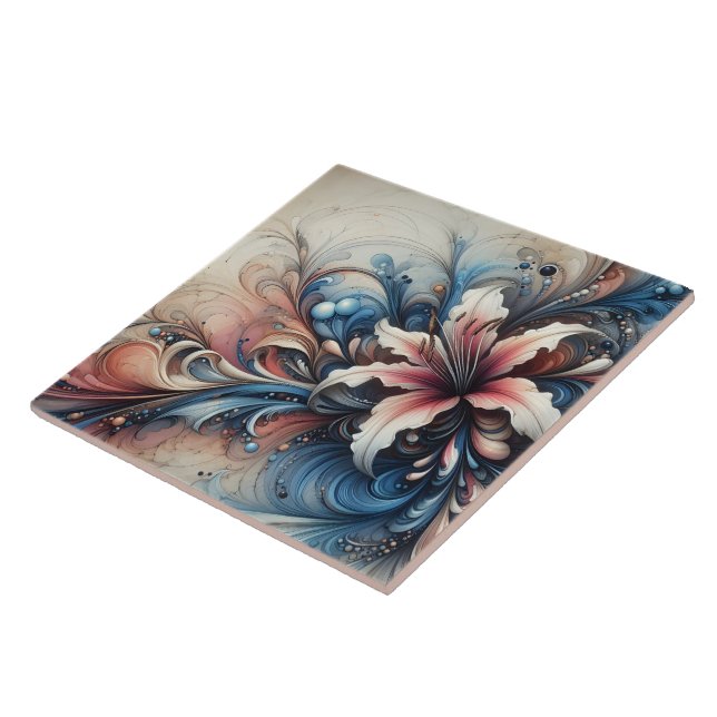A Colourful Floral Design With Swirling Patterns Ceramic Tile (Side)
