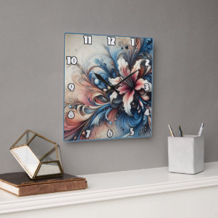 A Colourful Floral Design With Swirling Patterns Square Wall Clock