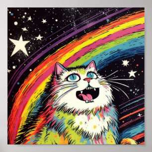 A Colourful Fluffy Cat in Space Poster