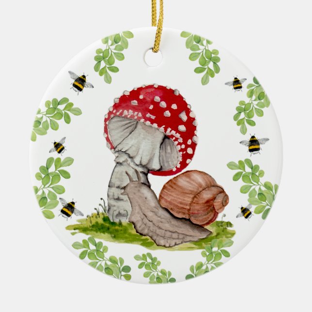 A colourful forest fly and a snail ceramic ornament (Front)