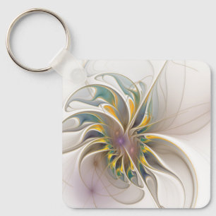 A colourful fractal ornament. Abstract Flower art Key Ring