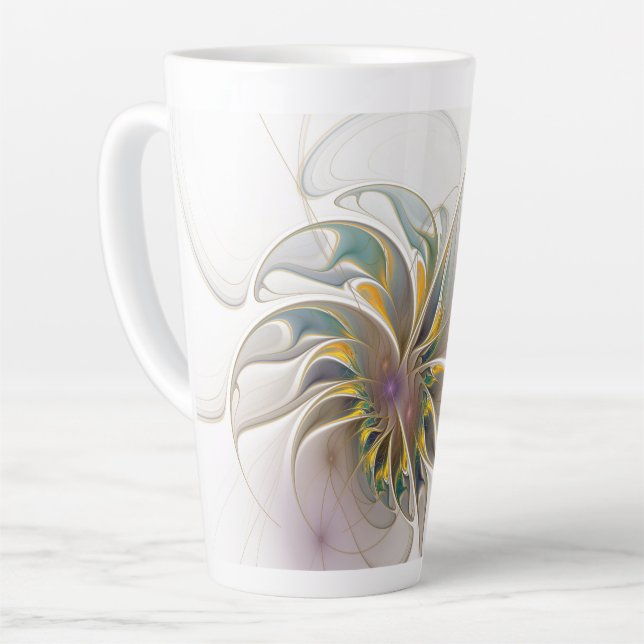 A colourful fractal ornament. Abstract Flower art Latte Mug (Left Angle)