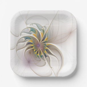 A colourful fractal ornament. Abstract Flower art Paper Plate