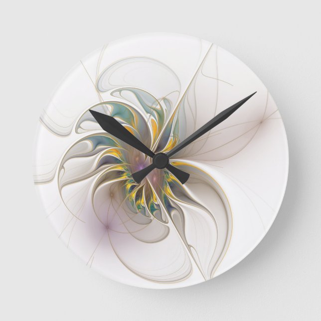 A colourful fractal ornament. Abstract Flower art Round Clock (Front)