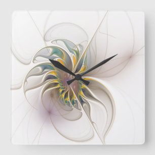 A colourful fractal ornament. Abstract Flower art Square Wall Clock
