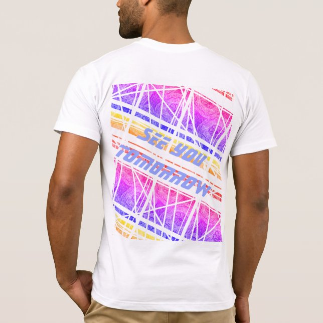 A colourful futuristic shirt with customisable tex (Back)