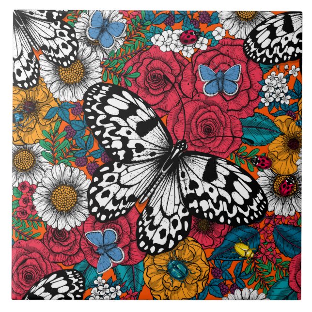 A colourful garden ceramic tile (Front)