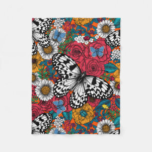 A colourful garden fleece blanket