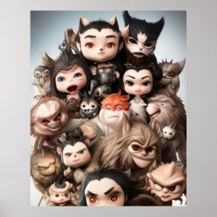 A colourful group of cute animals and others poster