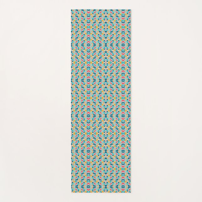A colourful, intricate pattern of small abstract  yoga mat (Front)