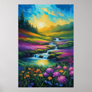 A Colourful Meadow and Rushing Stream Poster