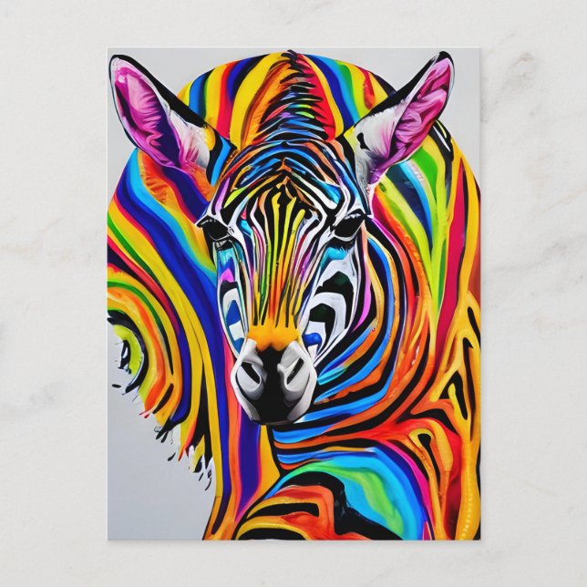 A colourful rainbow zebra postcard (Front)