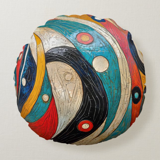 A Colourful Retro Abstract  Round Cushion (Front)