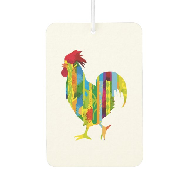A colourful rooster car air freshener (Front)