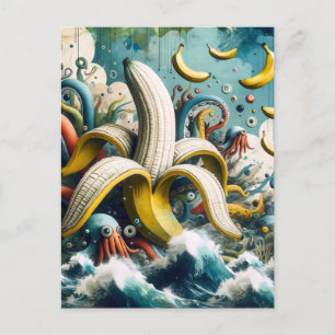 A Colourful Surreal Banana Octopus Postcard