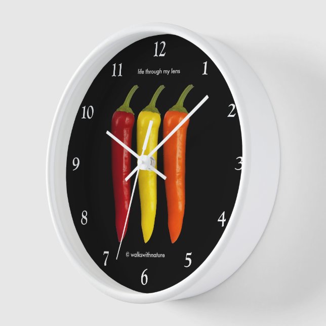 A Colourful Trio of Banana Peppers Wall Clock (Angle)