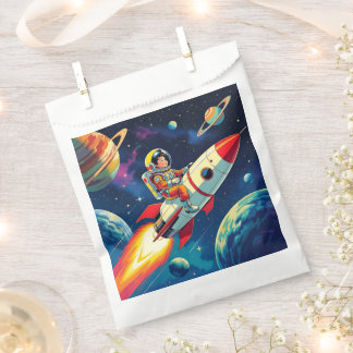 A Comic Book style Boy on a Rocket in Space Favour Bag