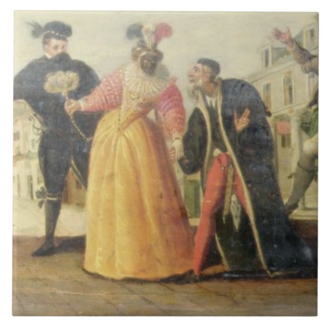 A Commedia Dell'Arte Troupe Before a Renaissance T Ceramic Tile (Front)