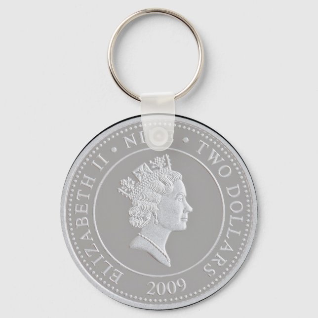 A commemorative silver coin key ring (Front)