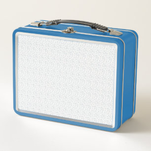 A completely white, featureless surface fills the metal lunch box