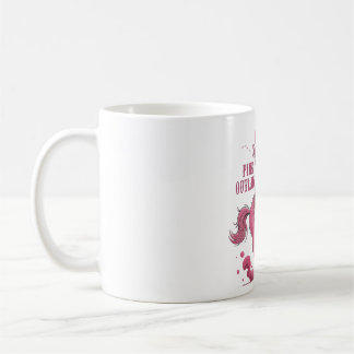 A confident cowgirl riding a spirited horse coffee mug