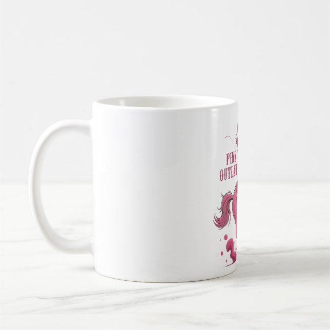 A confident cowgirl riding a spirited horse coffee mug (Left)