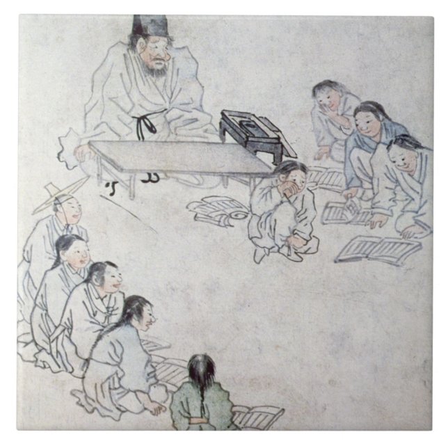 A Confucian Classroom (Sodang) (colour print) Ceramic Tile (Front)